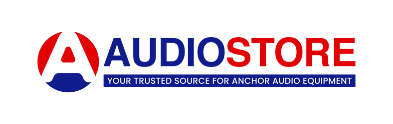 Logo of Audio Store with text 'Your Trusted Source for Anchor Audio Equipment' on a white background